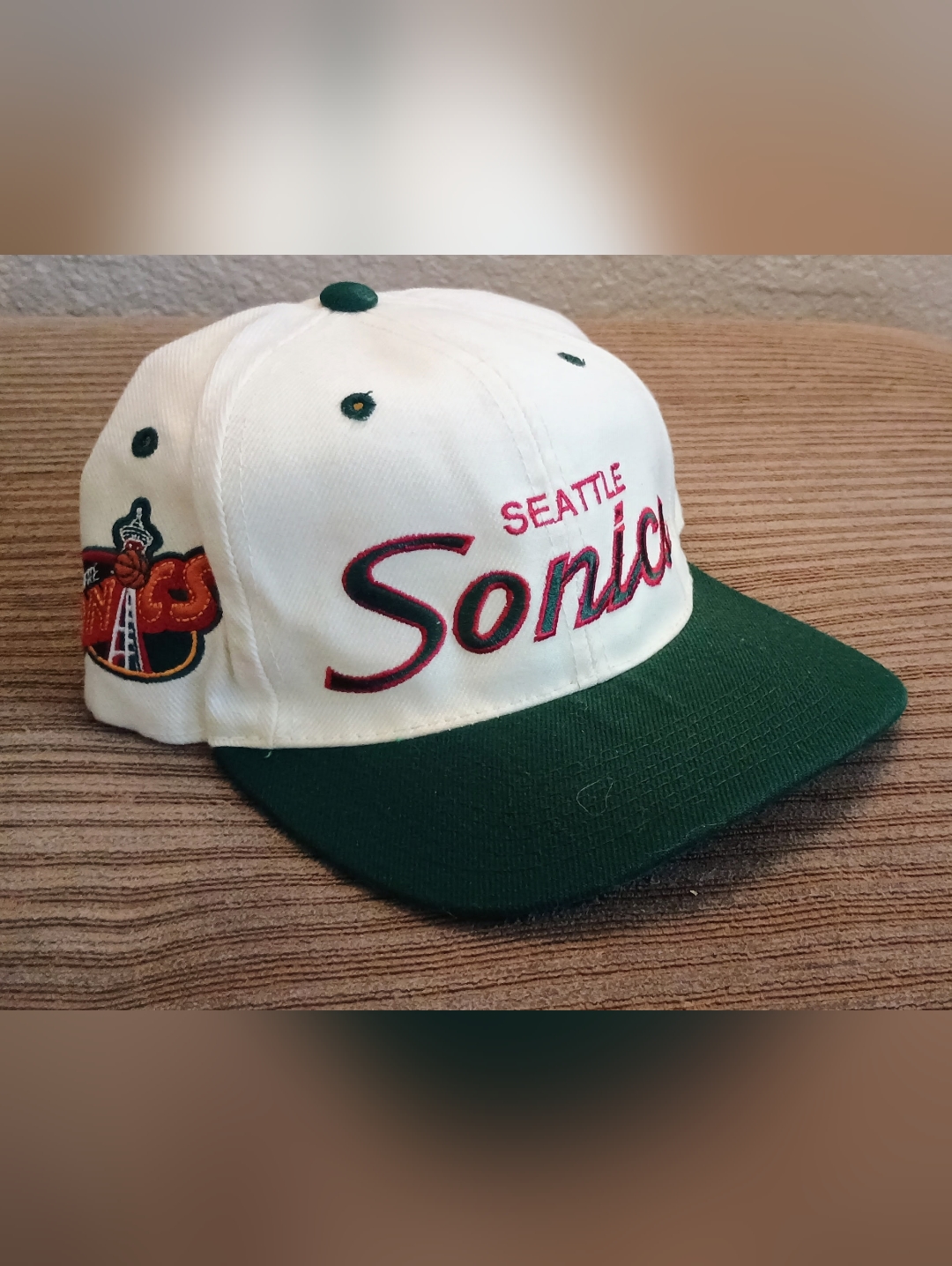 Seattle Sonics Vintage White And Green Snapback Hat